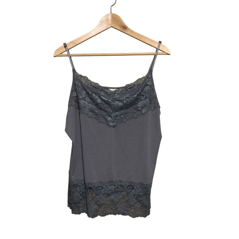VTG CATO Women’s Camisole Sz XL Gray Lace Trim Spaghetti Straps‎ Y2K Lagenlook